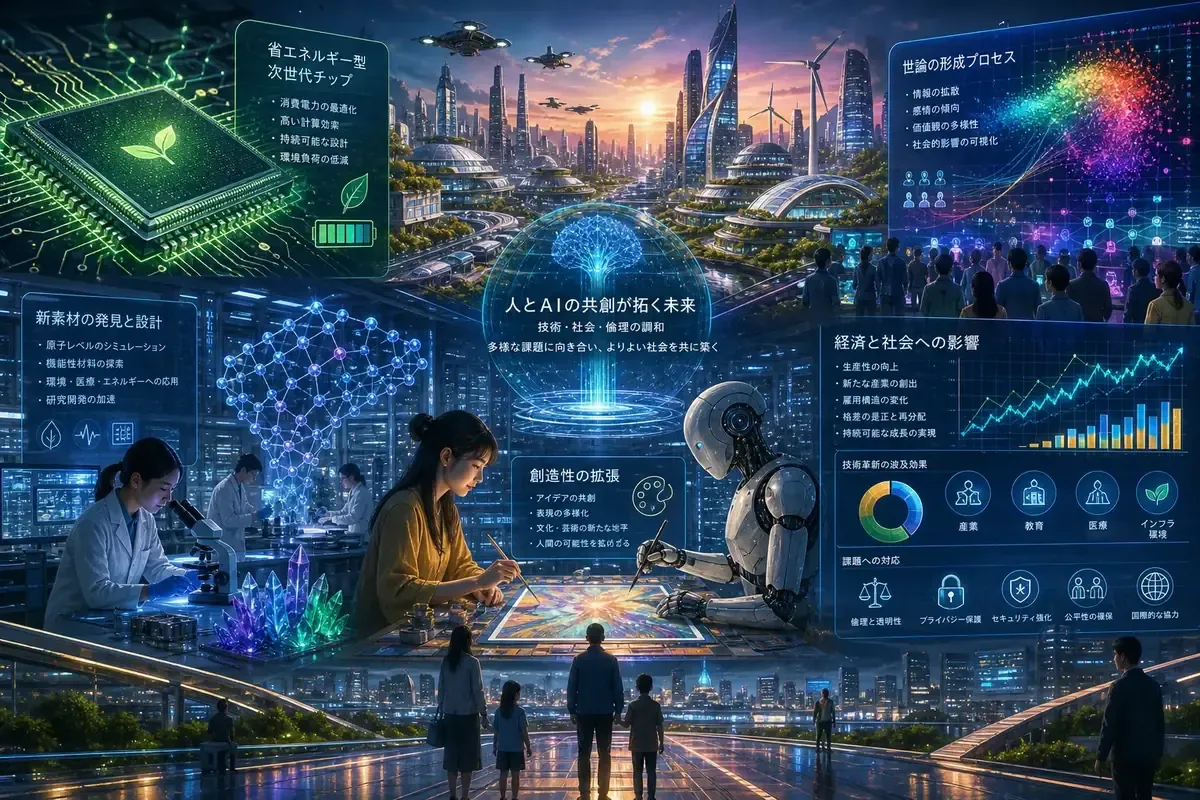 AIの現実と未来：エネルギー効率化、新素材、創造性、経済性、世論形成の課題