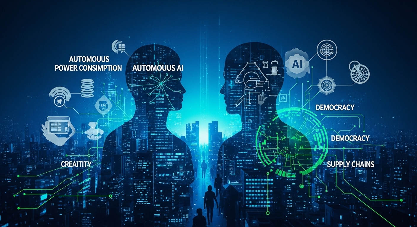 AIの進化が社会にもたらす多角的な影響と課題:電力消費、ガバナンス、創造性、民主主義、サプライチェーンの変革