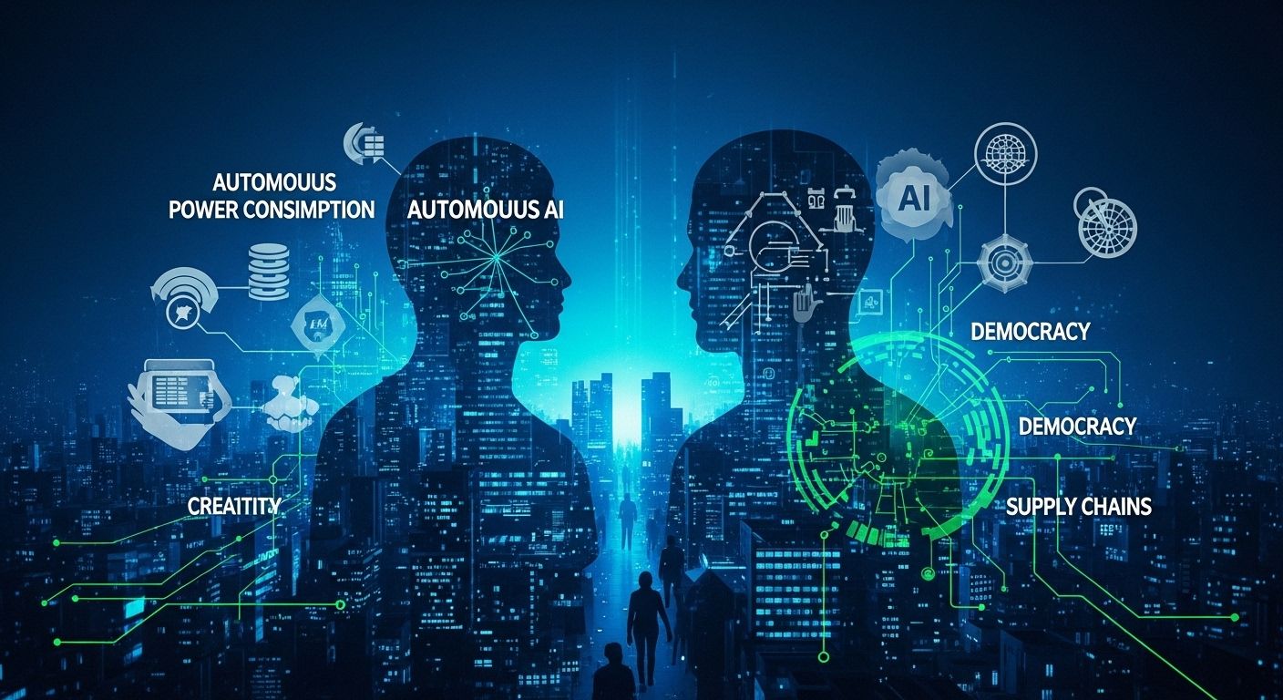 AIの進化が社会にもたらす多角的な影響と課題:電力消費、ガバナンス、創造性、民主主義、サプライチェーンの変革