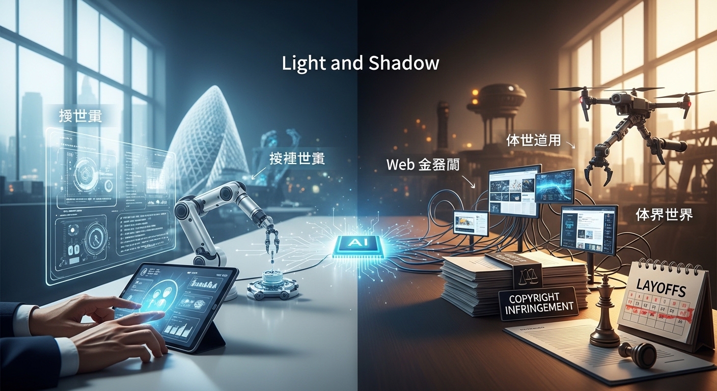 AIの光と影:著作権訴訟、Web変質、雇用再編、物理世界進出の最前線に関するイメージ