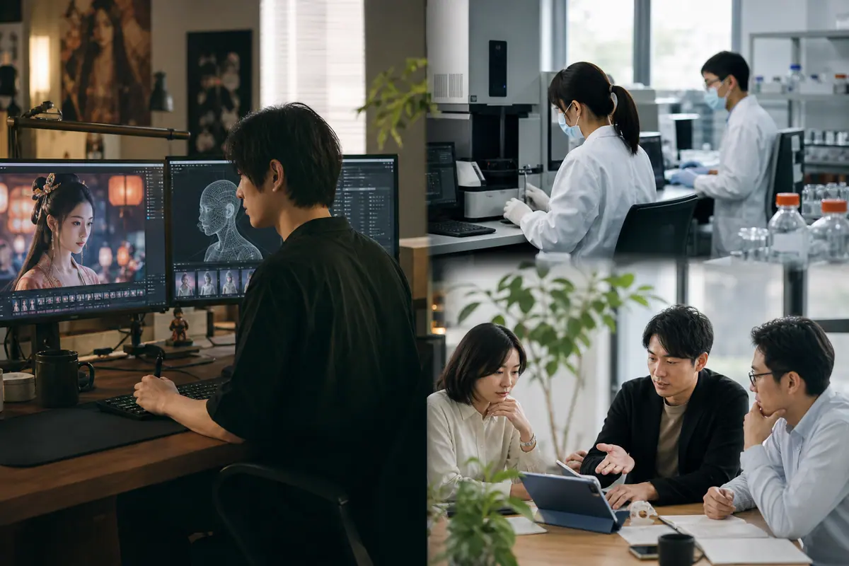 AIが変革する産業と直面する現実：中国エンタメから創薬までに関するイメージ